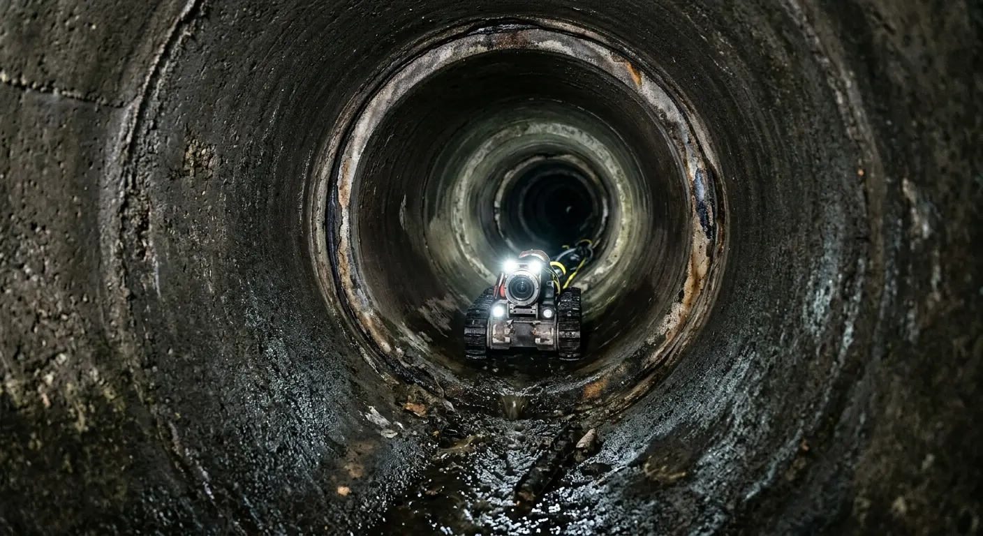 Robotic sewer camera inspecting pipe interior for Sewer Line Cleaning in West Samoset
